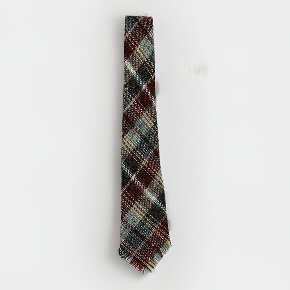 Vintage John Henry Men’s Tie Heather Mist Wool Brown Red Green Plaid - Picture 1 of 2